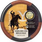 Plasticolor Steering Wheel Cover for - Yellowstone Logo Suede Leather Brown and Black
