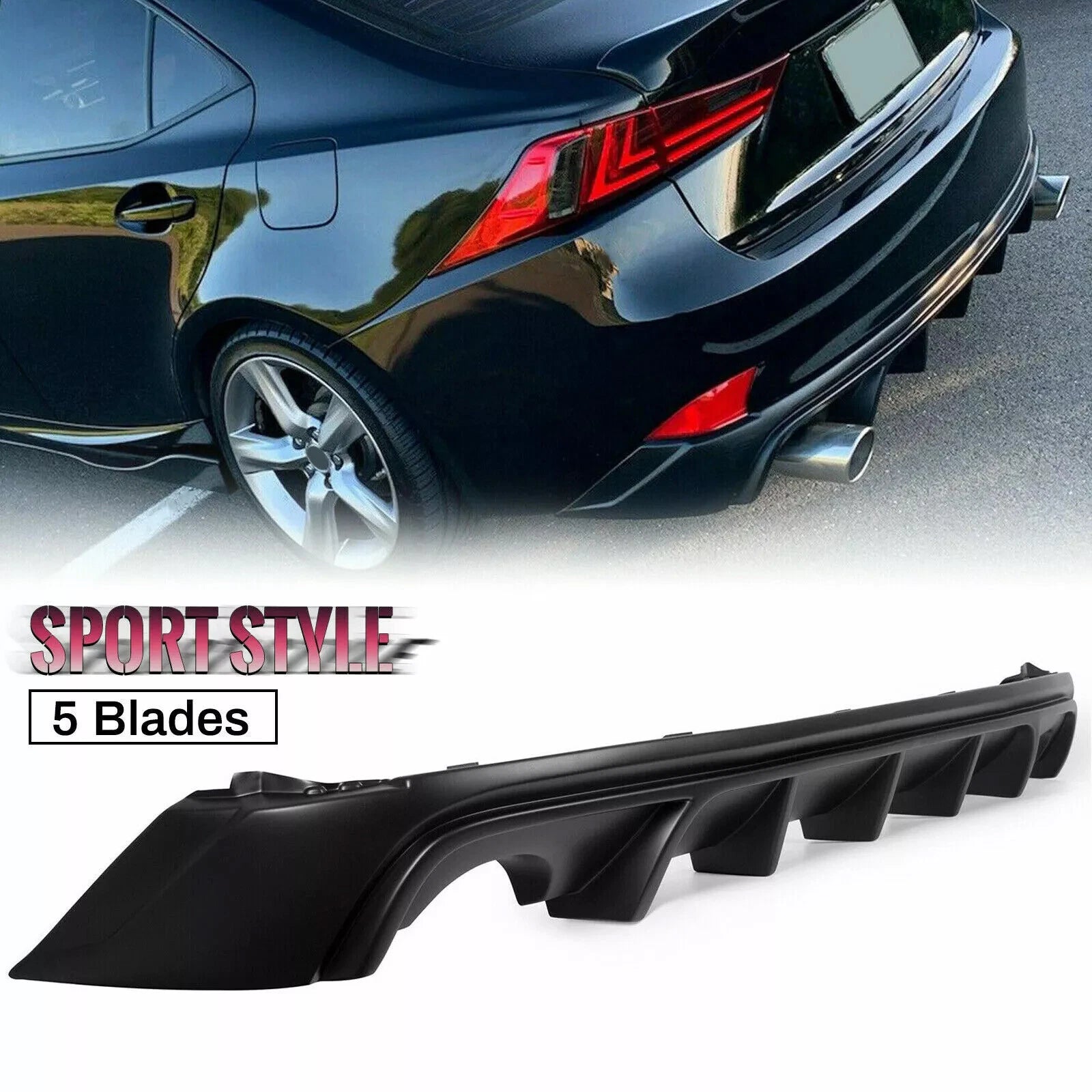 Rear Bumper Lip Diffuser for Lexus IS250 IS350 IS200t (2014–2016) Matte Black ABS
