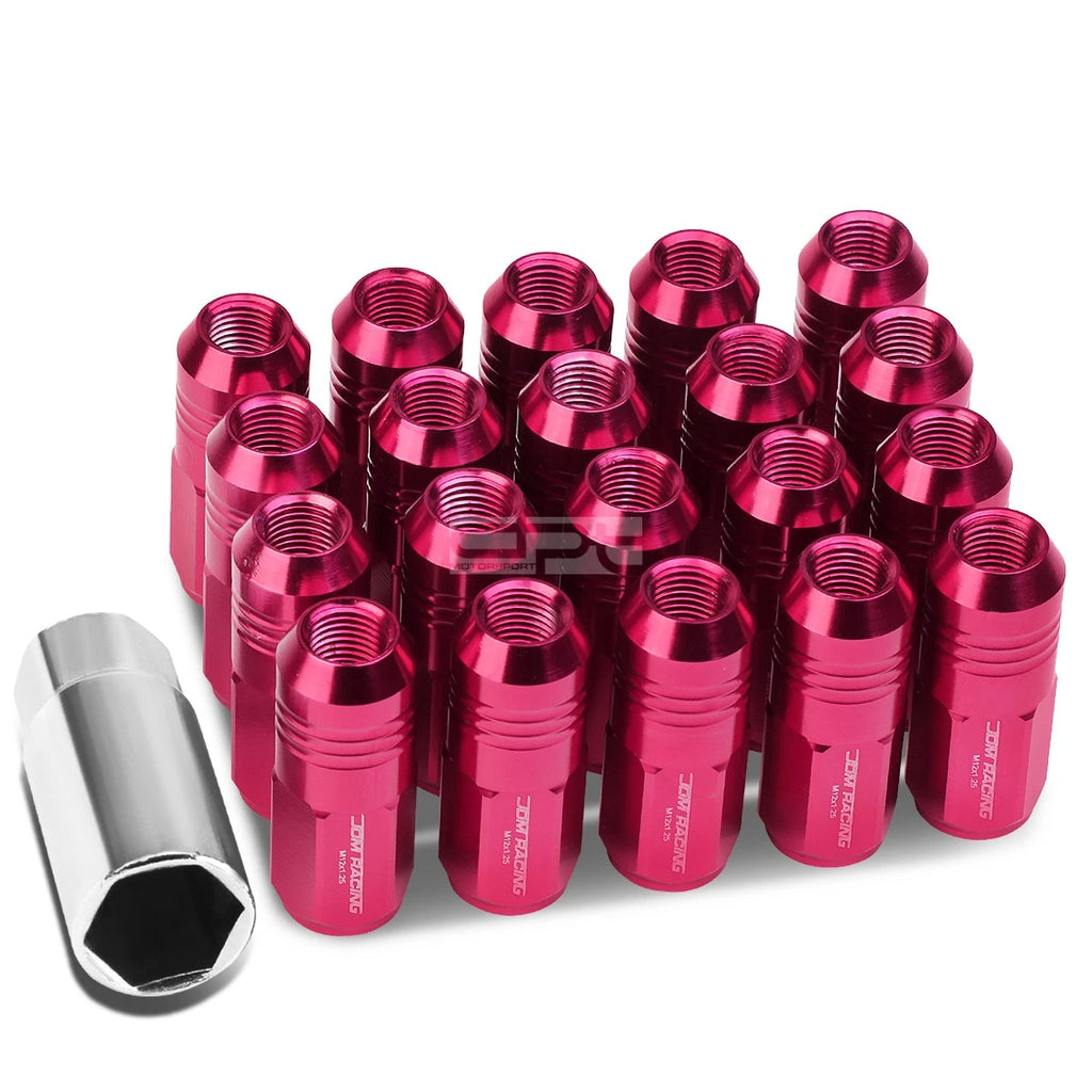 20 PCS Closed End M12x1.25 50mm Tall Pink Aluminum Lug Nuts + Adapter