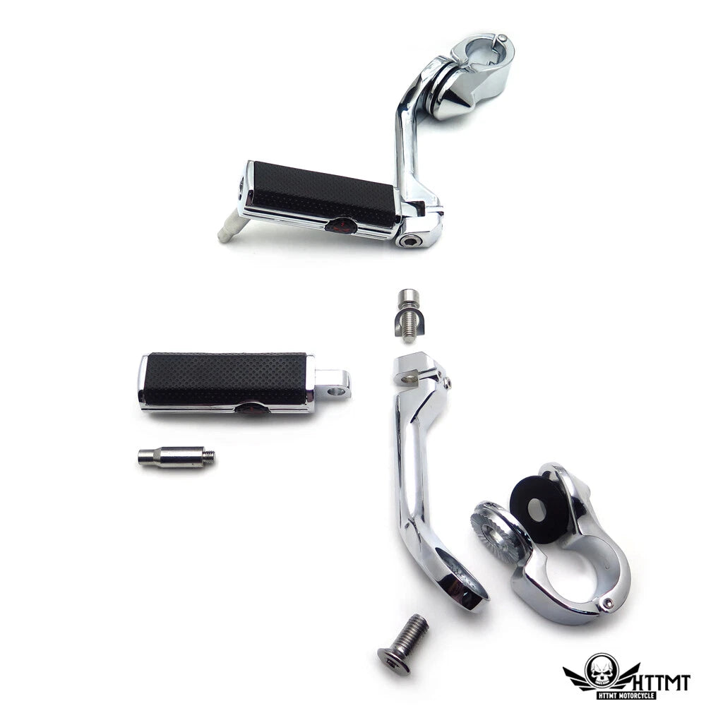 1-1/4" Chrome Clamp Engine Guard with 5" Angled Skull Foot Pegs for Harley