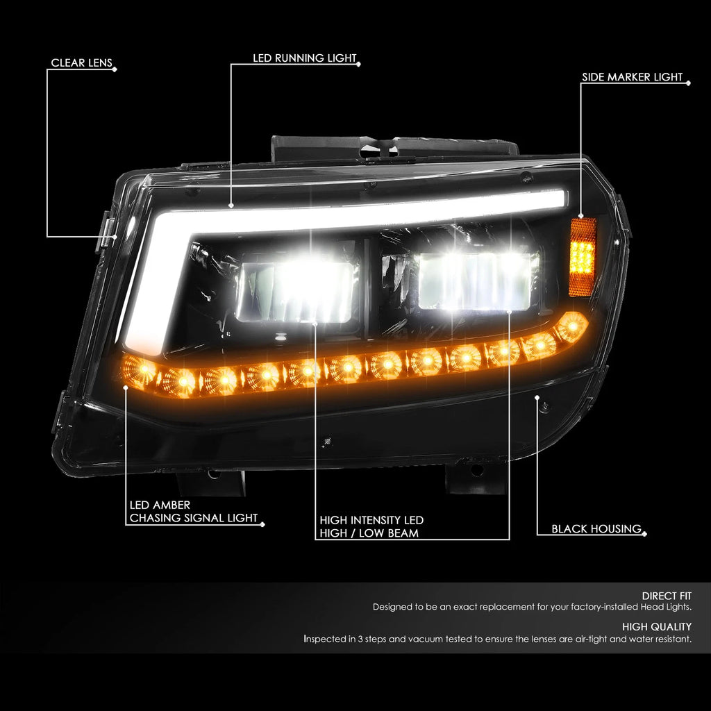 LED Headlight Lamps for Chevy Camaro (2014–2015) - Black Housing, Sequential Signal