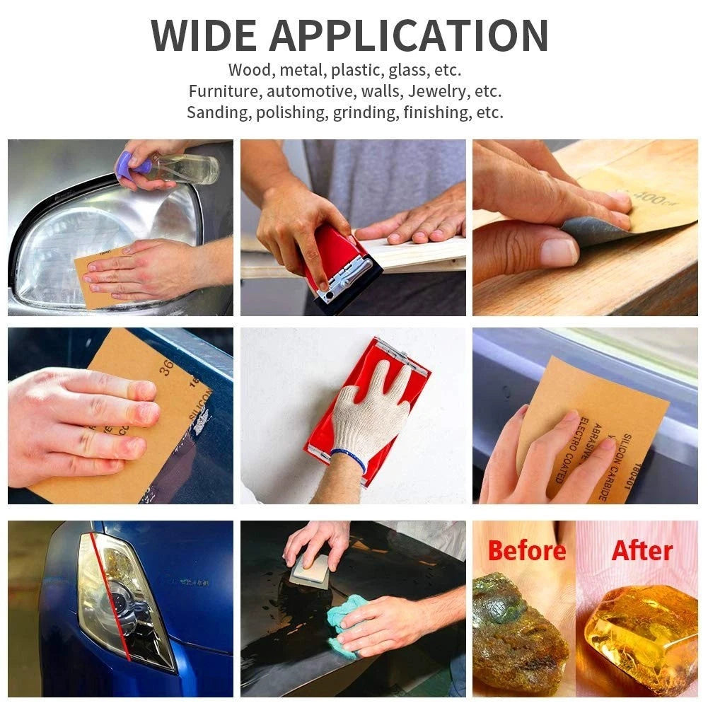 42 Pcs Wet Dry Sandpaper Set 230x93mm Grit 120-3000 for Wood