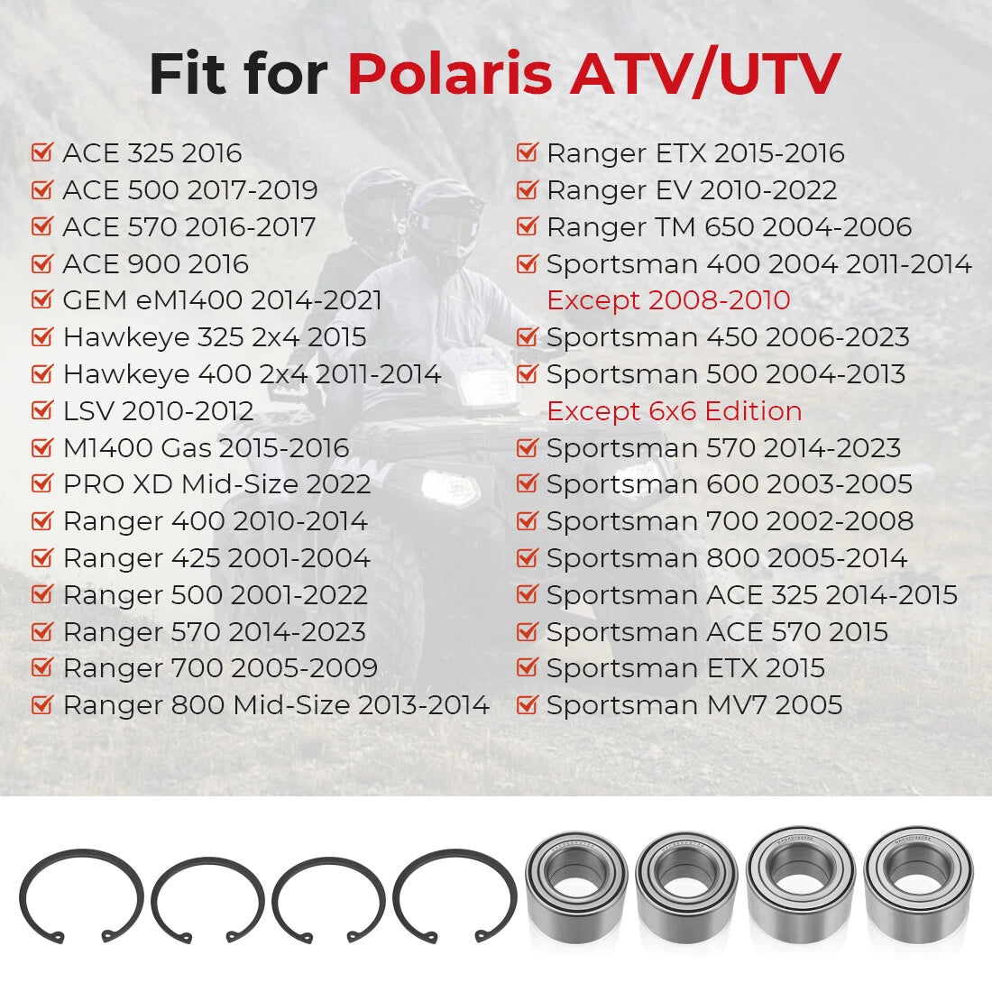 Front & Rear Wheel Bearings Kit for Polaris Sportsman 570 (2014–2023)