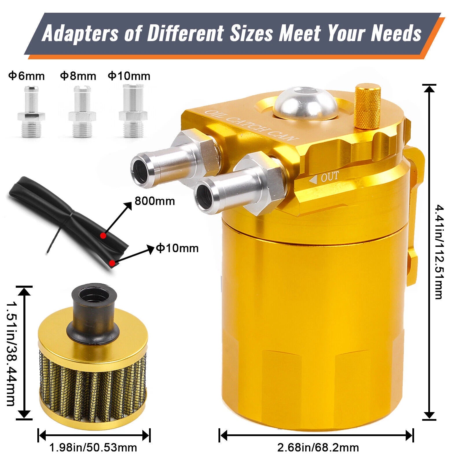 Oil Catch Can Kit for Universal Vehicles (300ML, Baffled Aluminum)