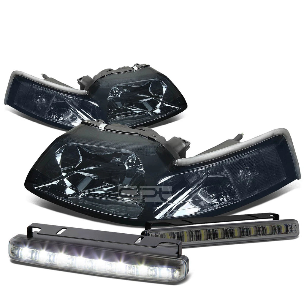 Smoked Housing Headlights + Clear Corners + LED Fog Light Kit for Ford Mustang (1999–2004)