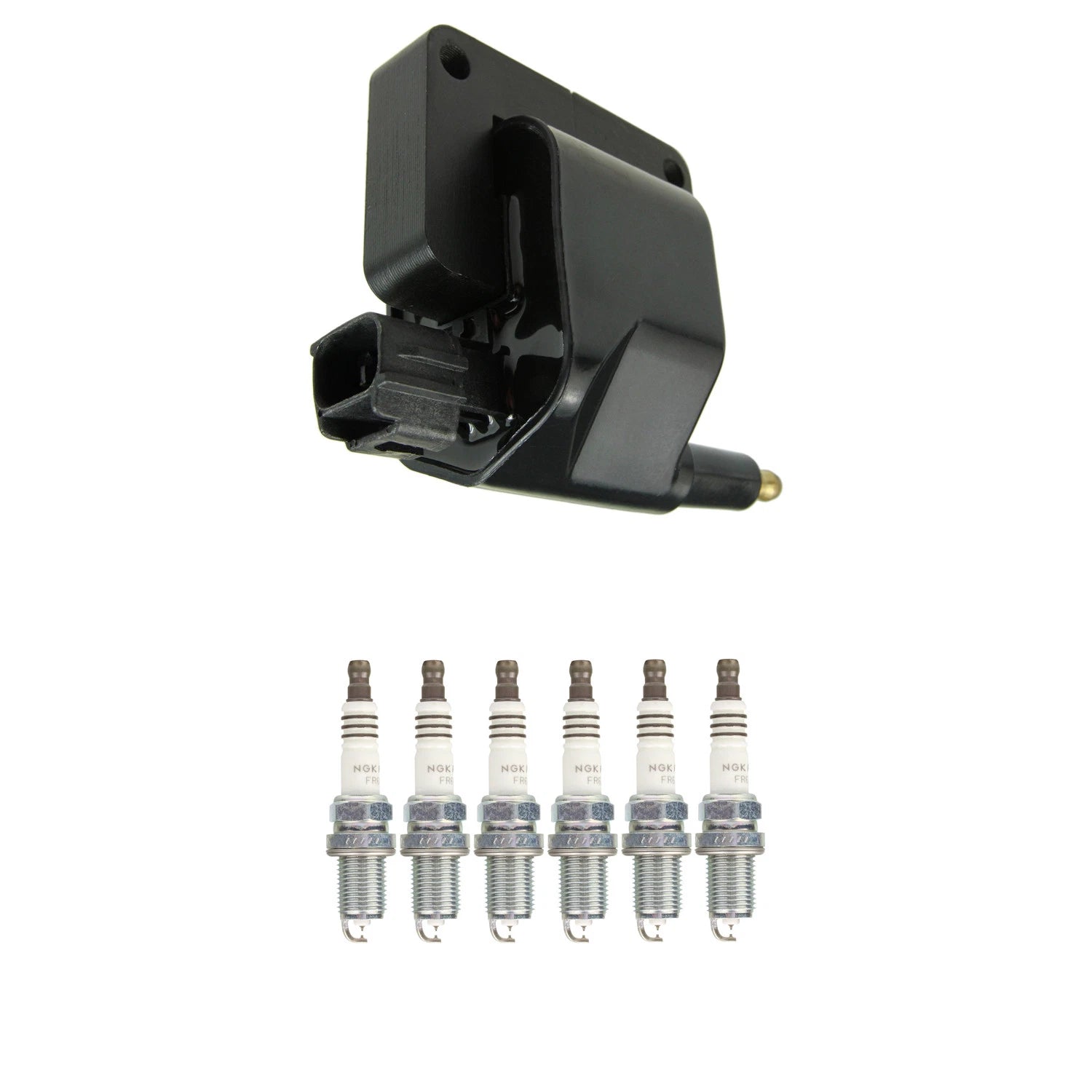 NGK HEI Ignition Coil & 6 Ruthenium HX Spark Plugs for Dodge Dakota Ram 1500 (1997–2001)