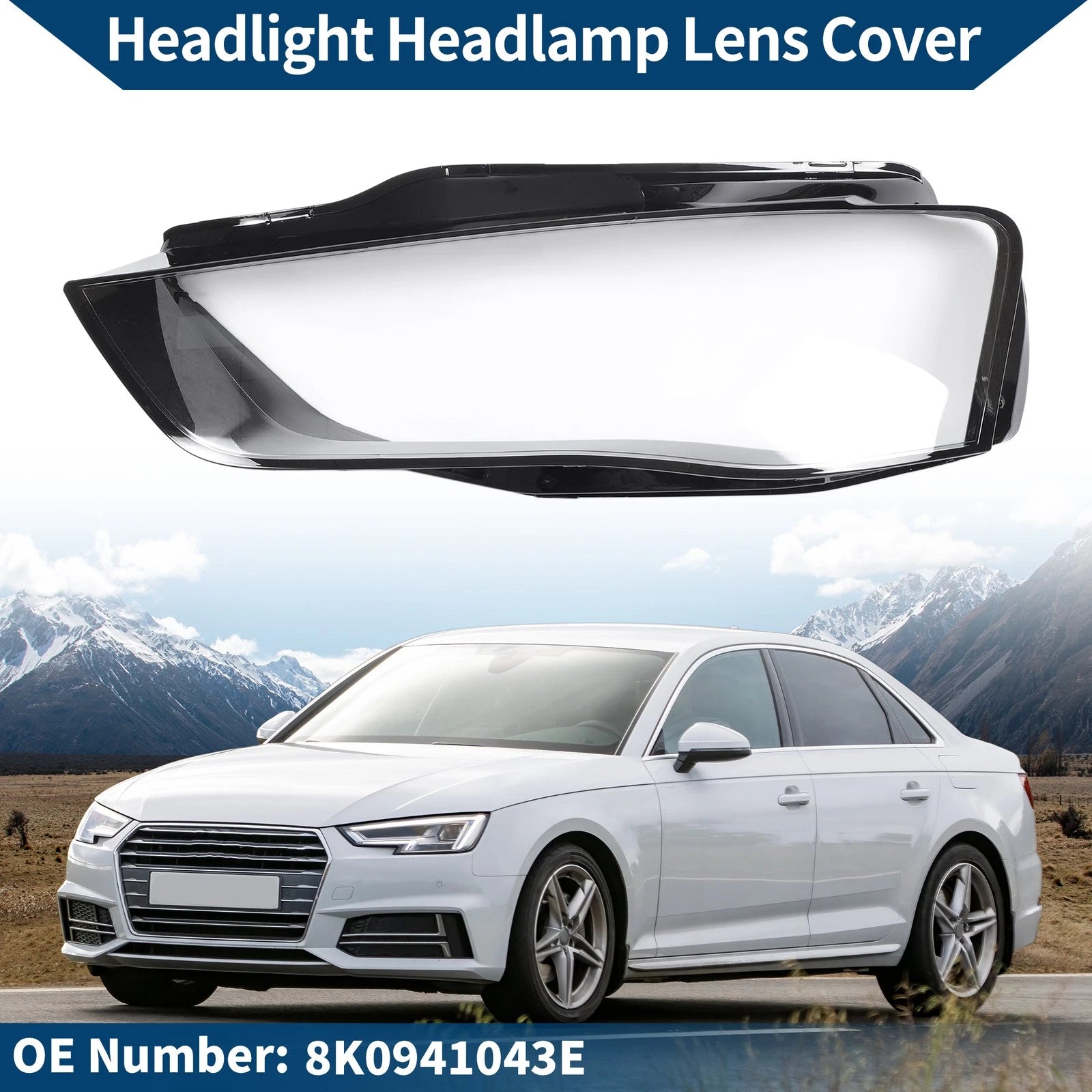 1 Pc Headlight Lens Cover for Audi A4 (2009–2012) No. 8K0941043E Black