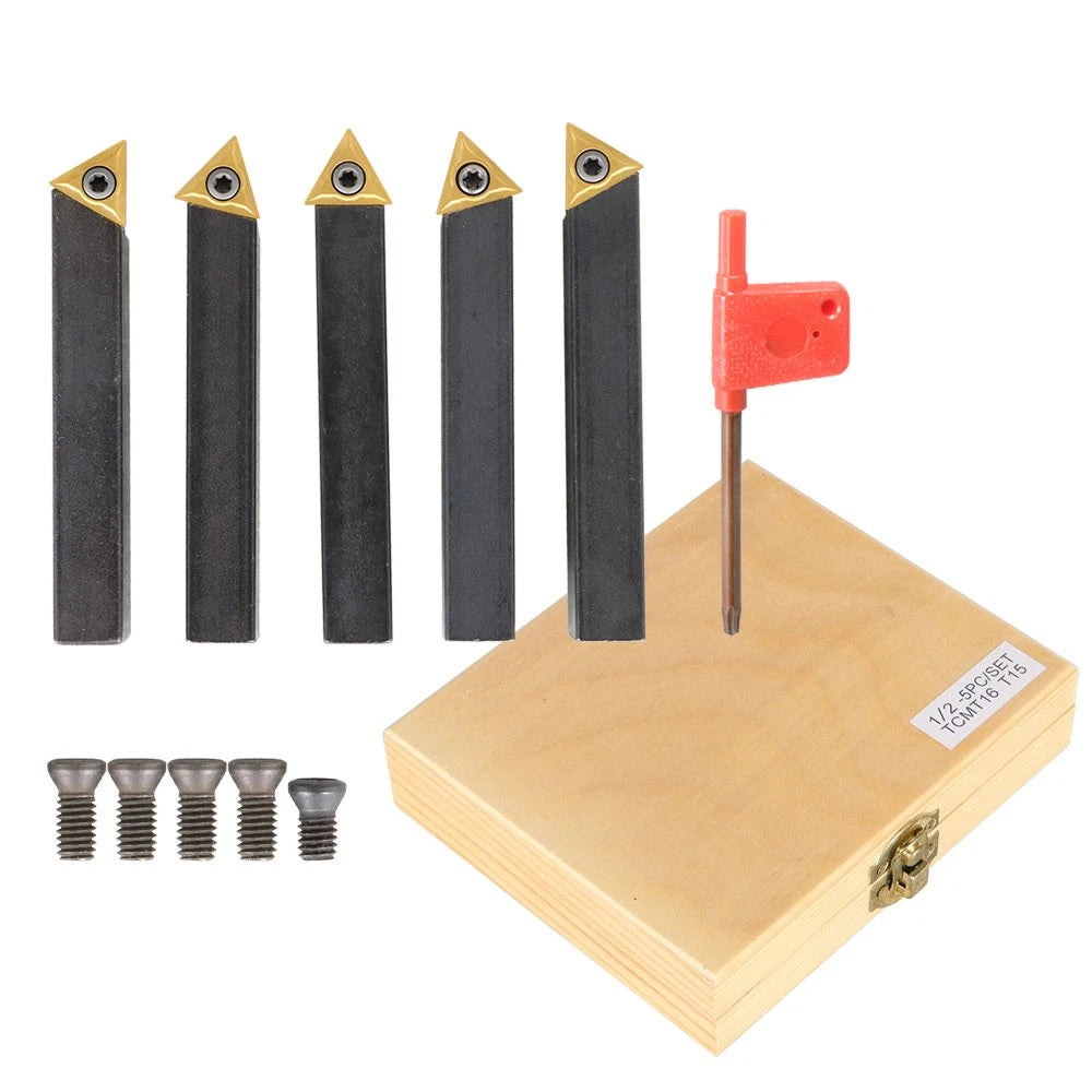 5-Piece Lathe Indexable Carbide Insert & Turning Tool Bit Holder Kit