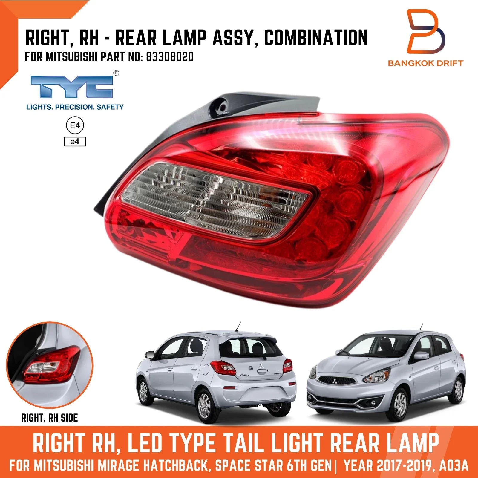 RH LED Tail Lamp for Mitsubishi Mirage Hatchback (2016-2019)