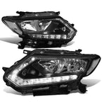 LED Headlight Lamps for Nissan Rogue (2014–2016) - Black Housing, Clear DRL