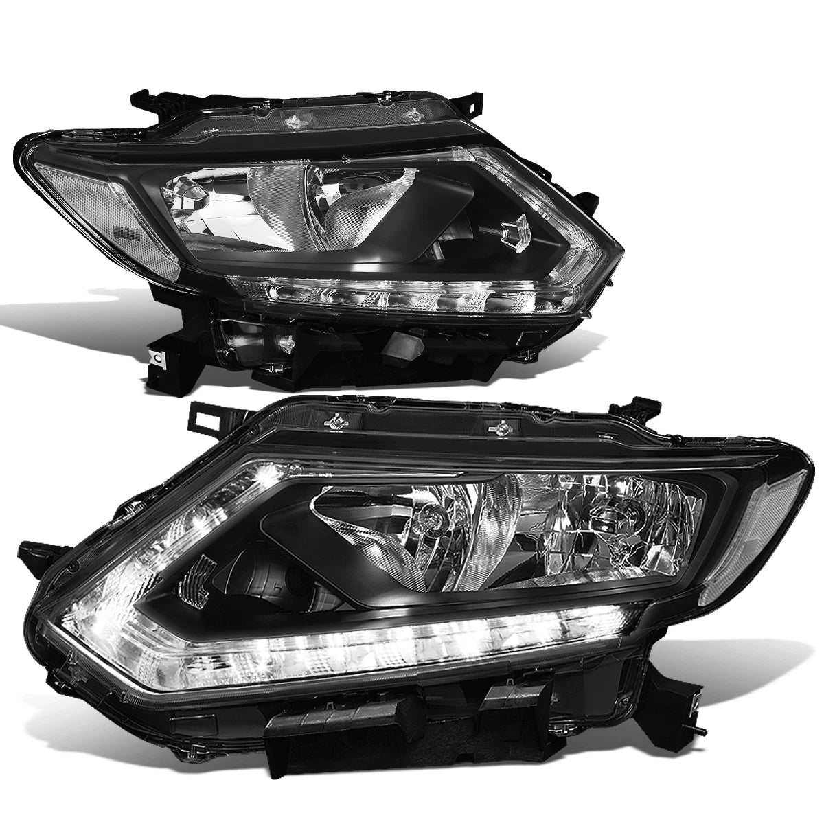 LED Headlight Lamps for Nissan Rogue (2014–2016) - Black Housing, Clear DRL
