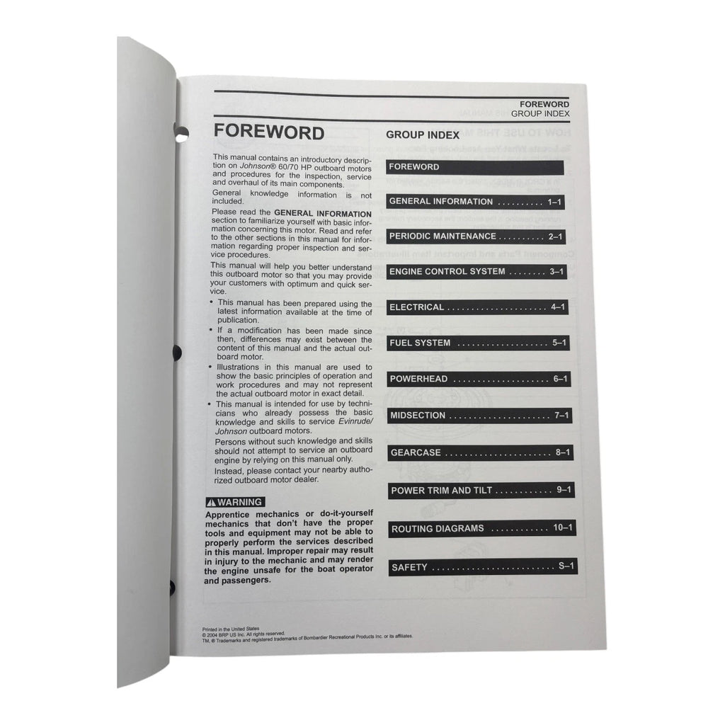 Evinrude Johnson 5005996 Service Manual for 60/70 HP (2005)