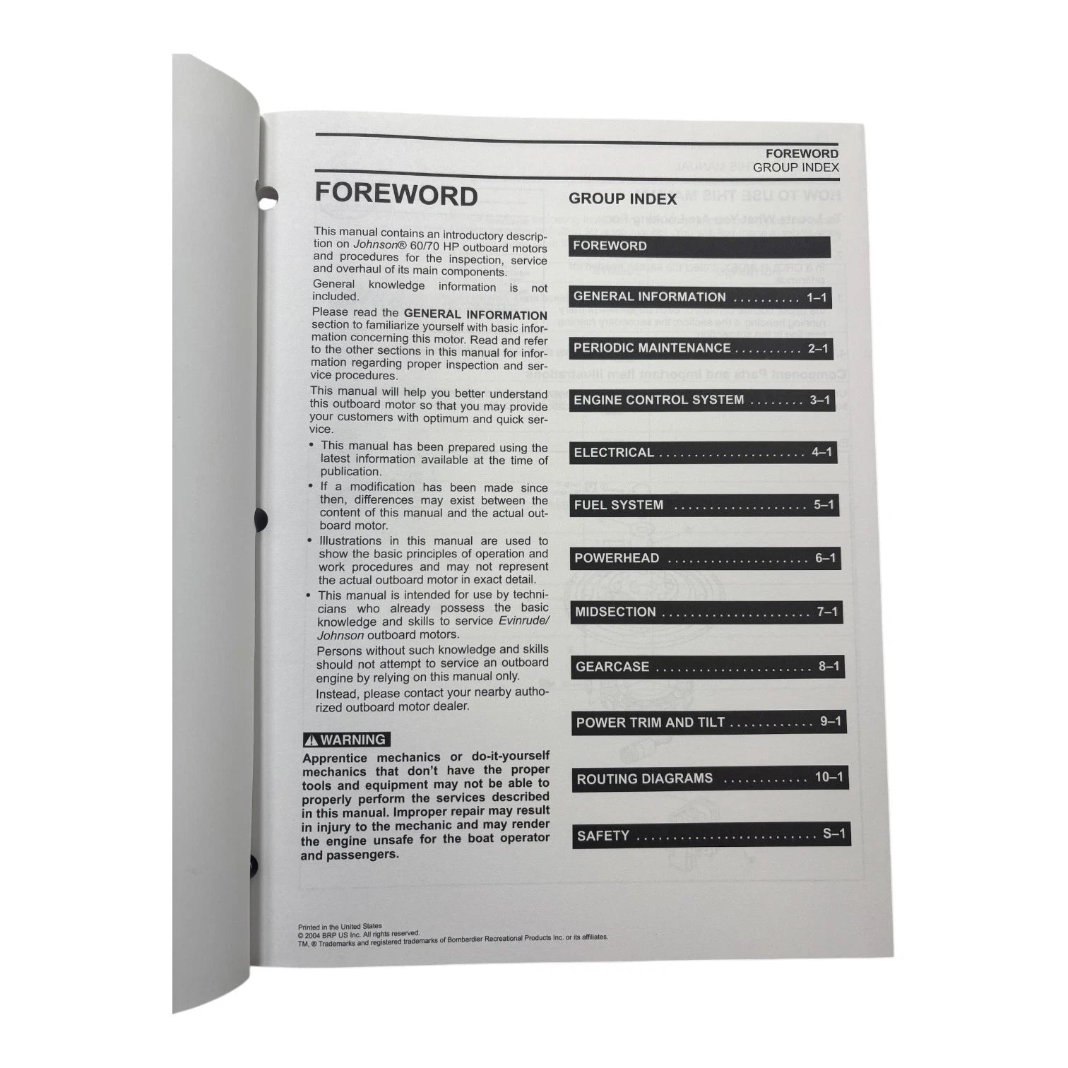 Evinrude Johnson 5005996 Service Manual for 60/70 HP (2005)