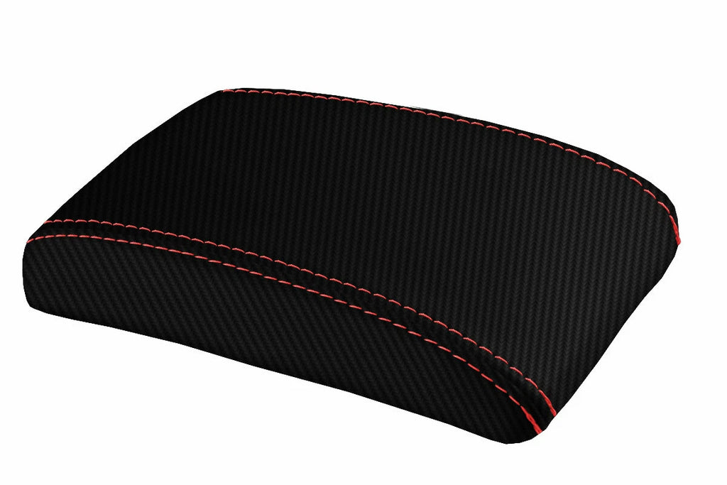 Console Lid Armrest Cover for Subaru Impreza (2000–2007) Carbon Fiber Red Stitch