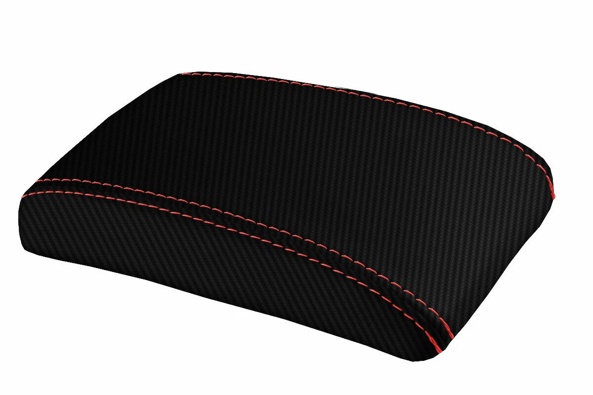 Console Lid Armrest Cover for Subaru Impreza (2000–2007) Carbon Fiber Red Stitch