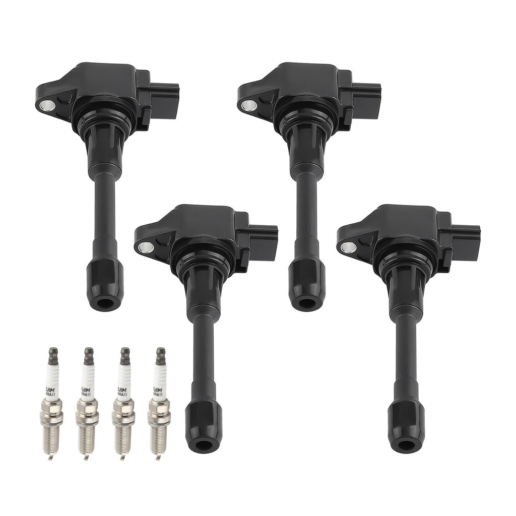 Set of 4 Ignition Coils + Spark Plugs for Nissan Sentra Tiida Urvan Versa X-Trail (UF549)