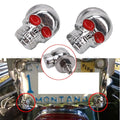 2X Chrome Skull Red Eye License Plate Bolts Screws