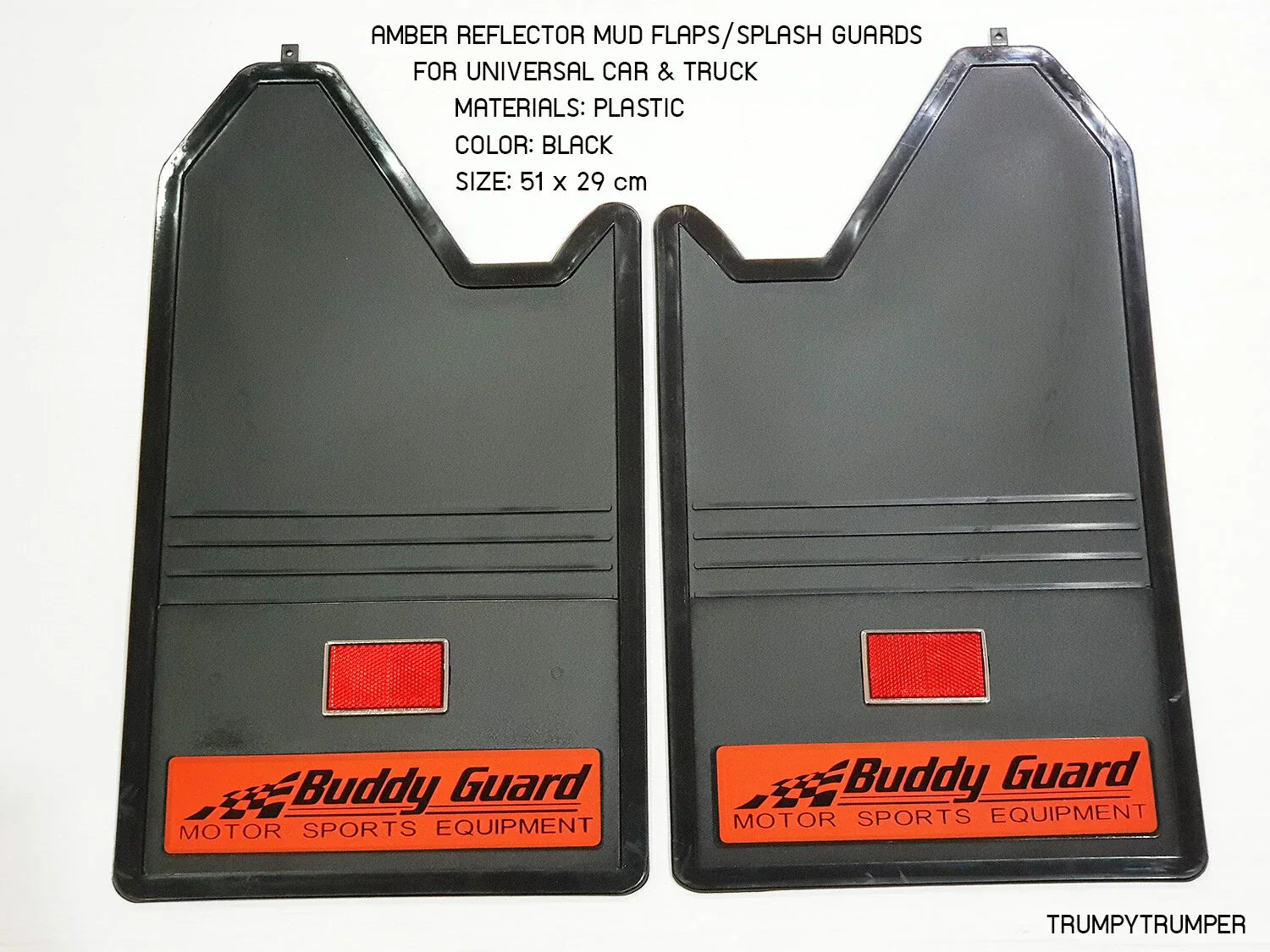 Amber Reflector Mud Flaps Splash Guards for Universal Car Truck - Black Plastic