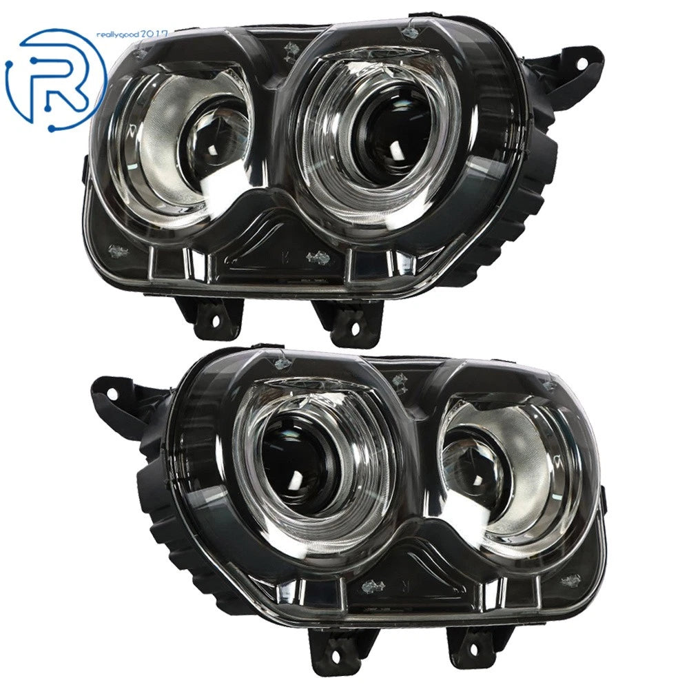Set of 2 Black Halogen Headlights for Dodge Challenger (2015-2018)