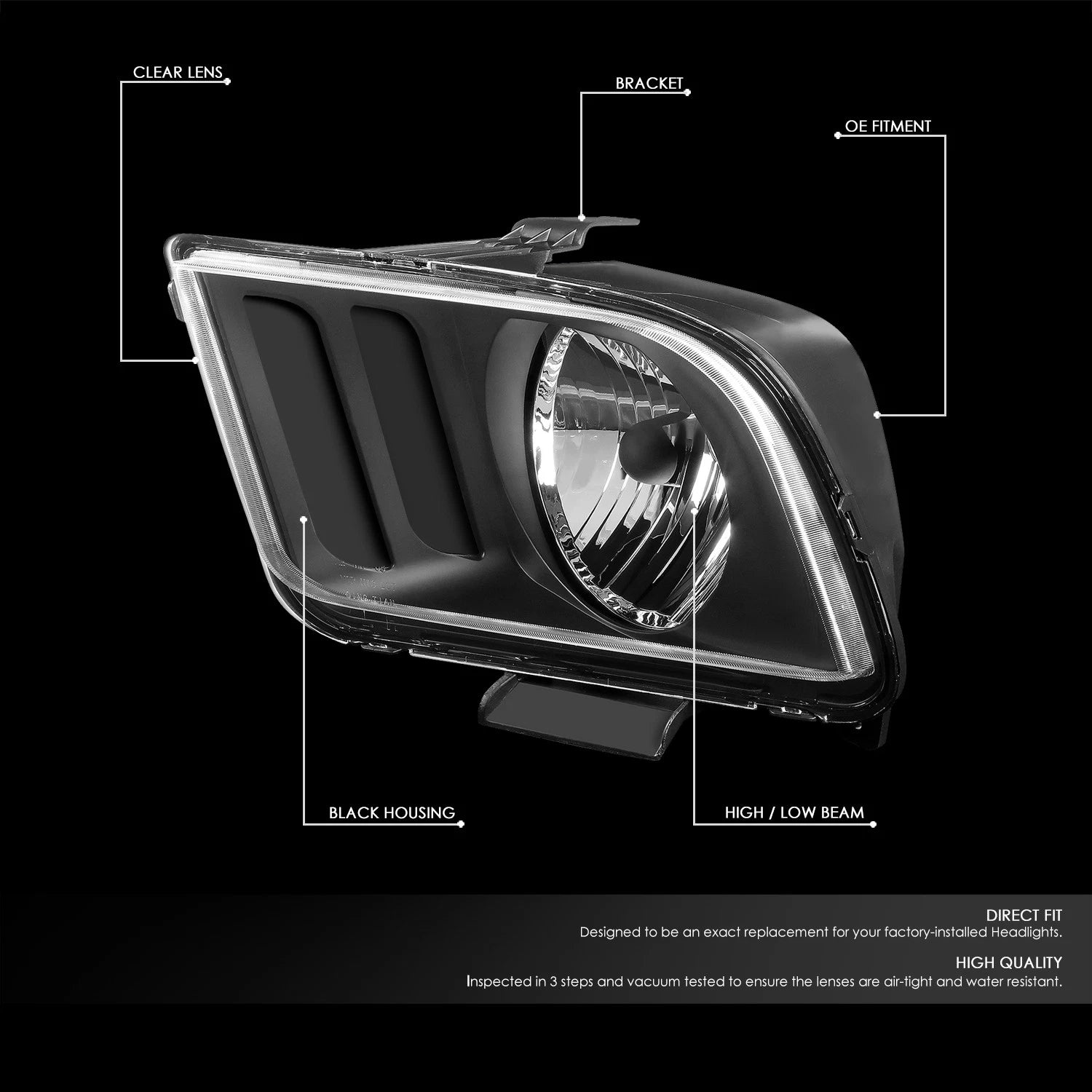 Pair of Black/Clear Corner Headlights for Ford Mustang (2005–2009)