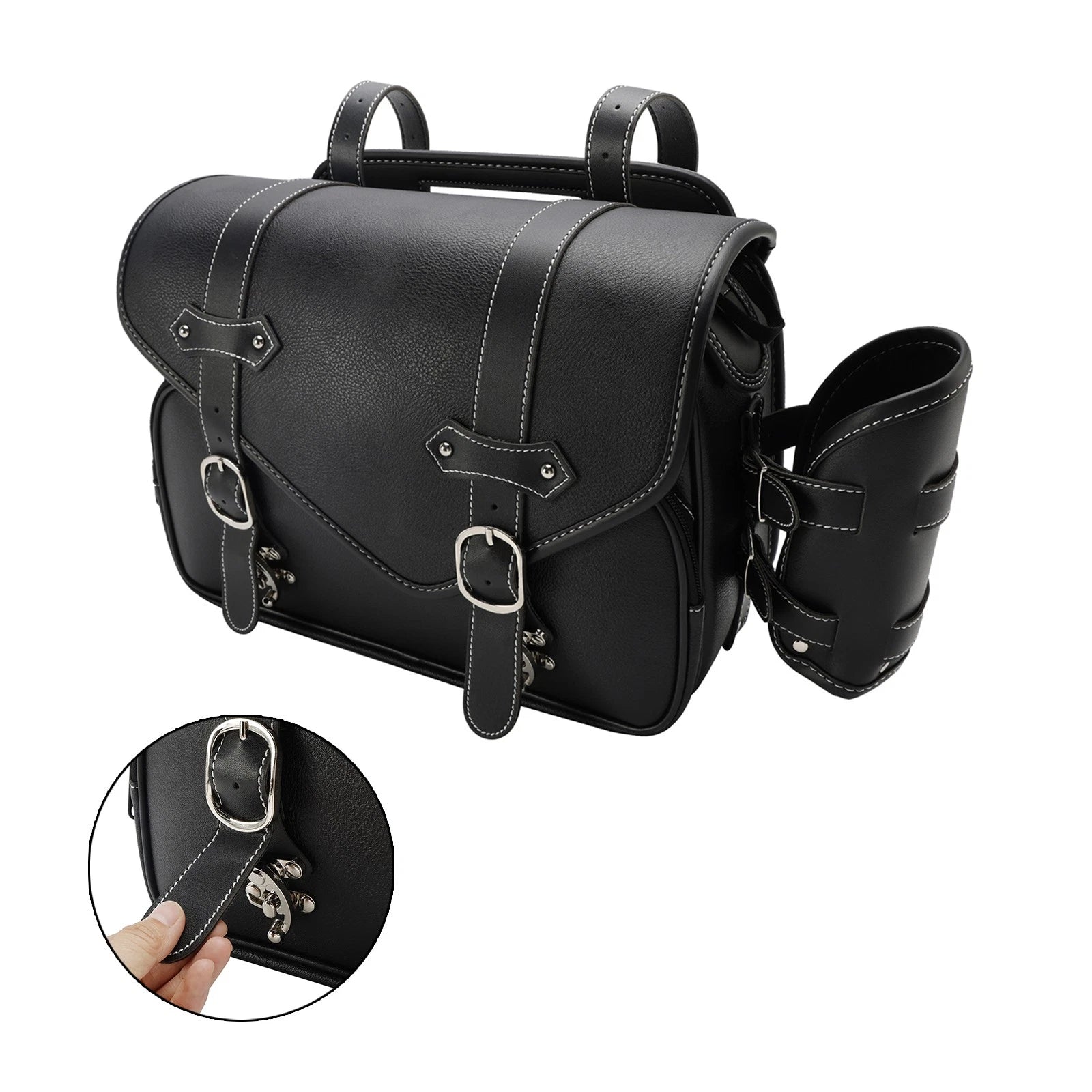 Pu Side Tail Bag Saddlebag for Scooter Motorcycle (Color Matching, Black)