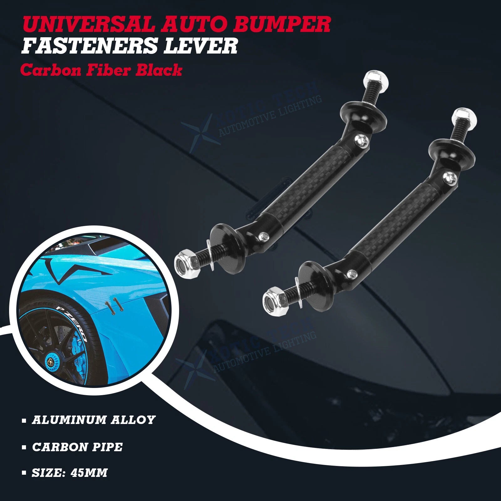 Universal Front Bumper Lip Fasteners Lever Splitter Support Rod for Black (2011–2018)
