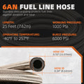 Set of 2 J2 6AN 25FT Braided Stainless Steel Fuel Line Hose End Fittings for