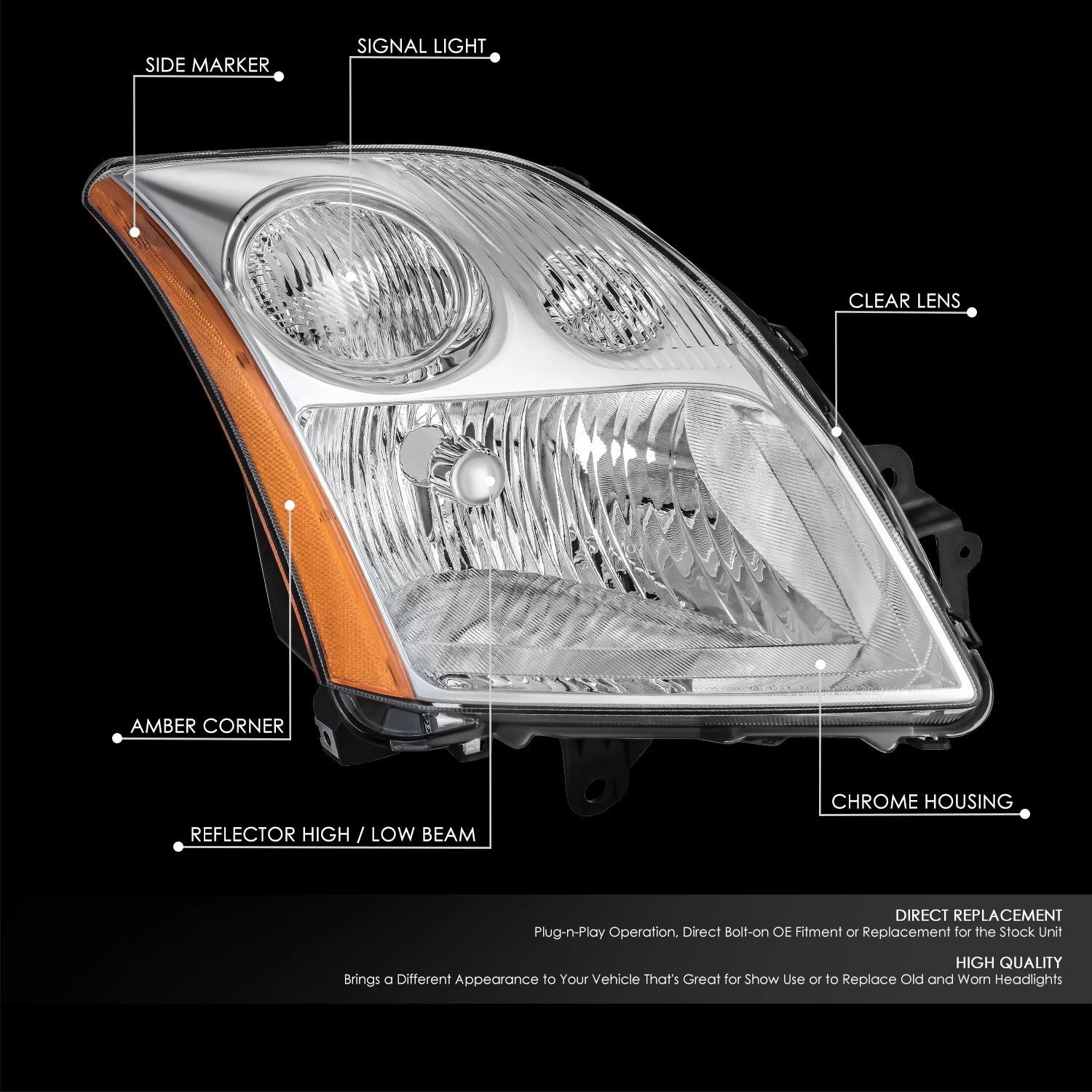 Right Side Chrome Housing Headlight Lamp for Nissan Sentra 2007–2009