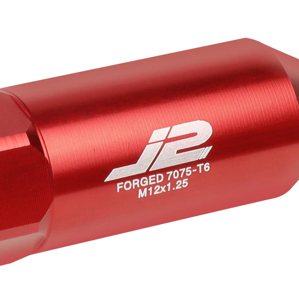 Set of 20 J2 7075 Forged Aluminum M12x1.25 Spiked End Lug Nuts w/Adapter Red