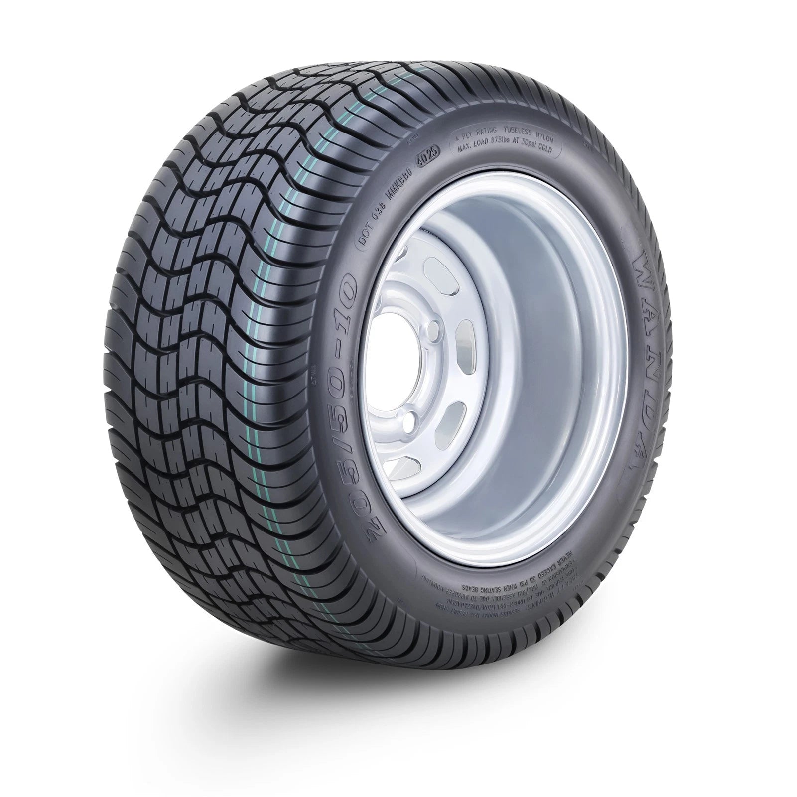 WANDA Golf Cart Tire Assembly 205/50-10 with 4x4" PCD ET-15.5 Silver Wheel (14011)