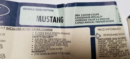 Original Dealer Window Sticker for Ford F350 6.0L V8 Diesel (2004)