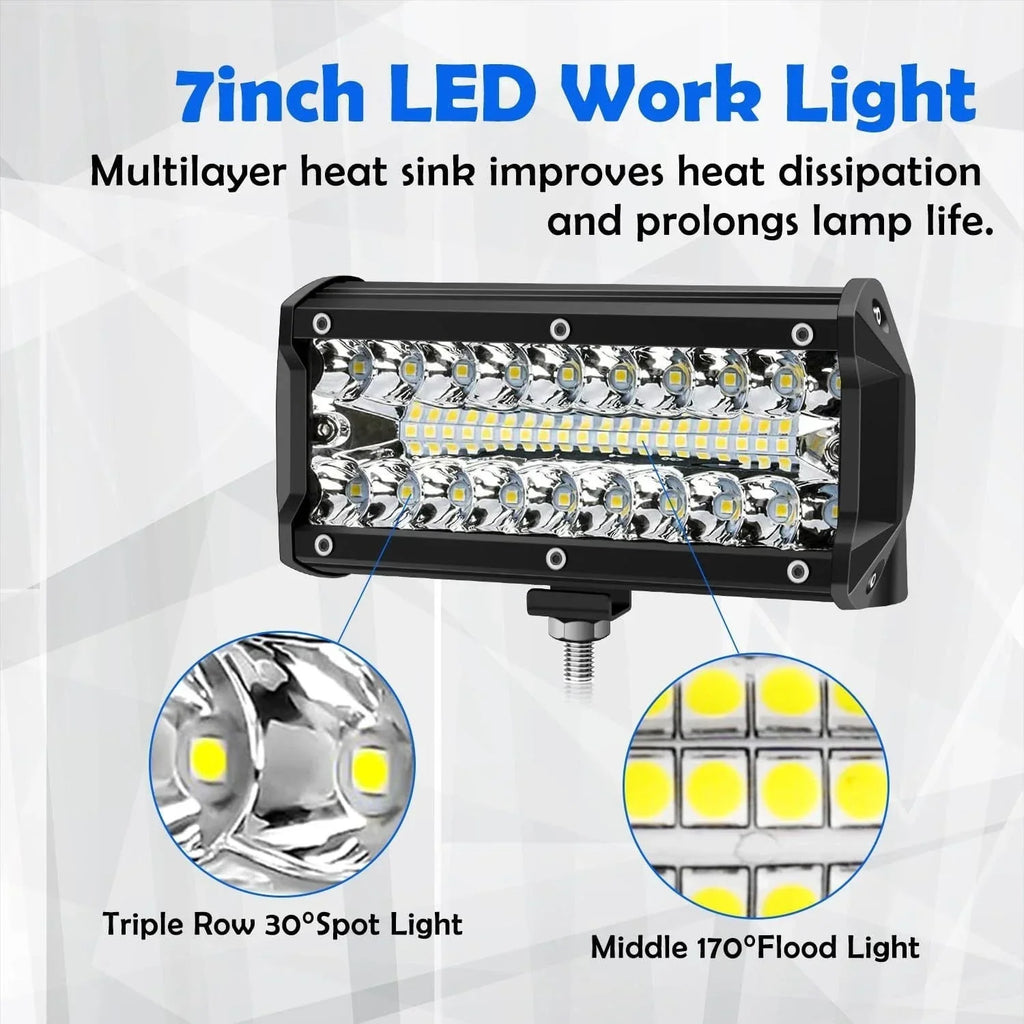 120W LED 7 Inch Work Light with Mounting Bracket IP68 12–24V
