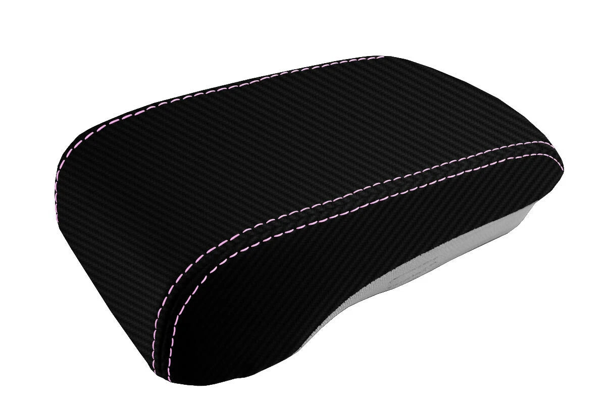 Console Lid Armrest Cover for Mitsubishi Lancer (2008–2016) Carbon Fiber Pink Stitch