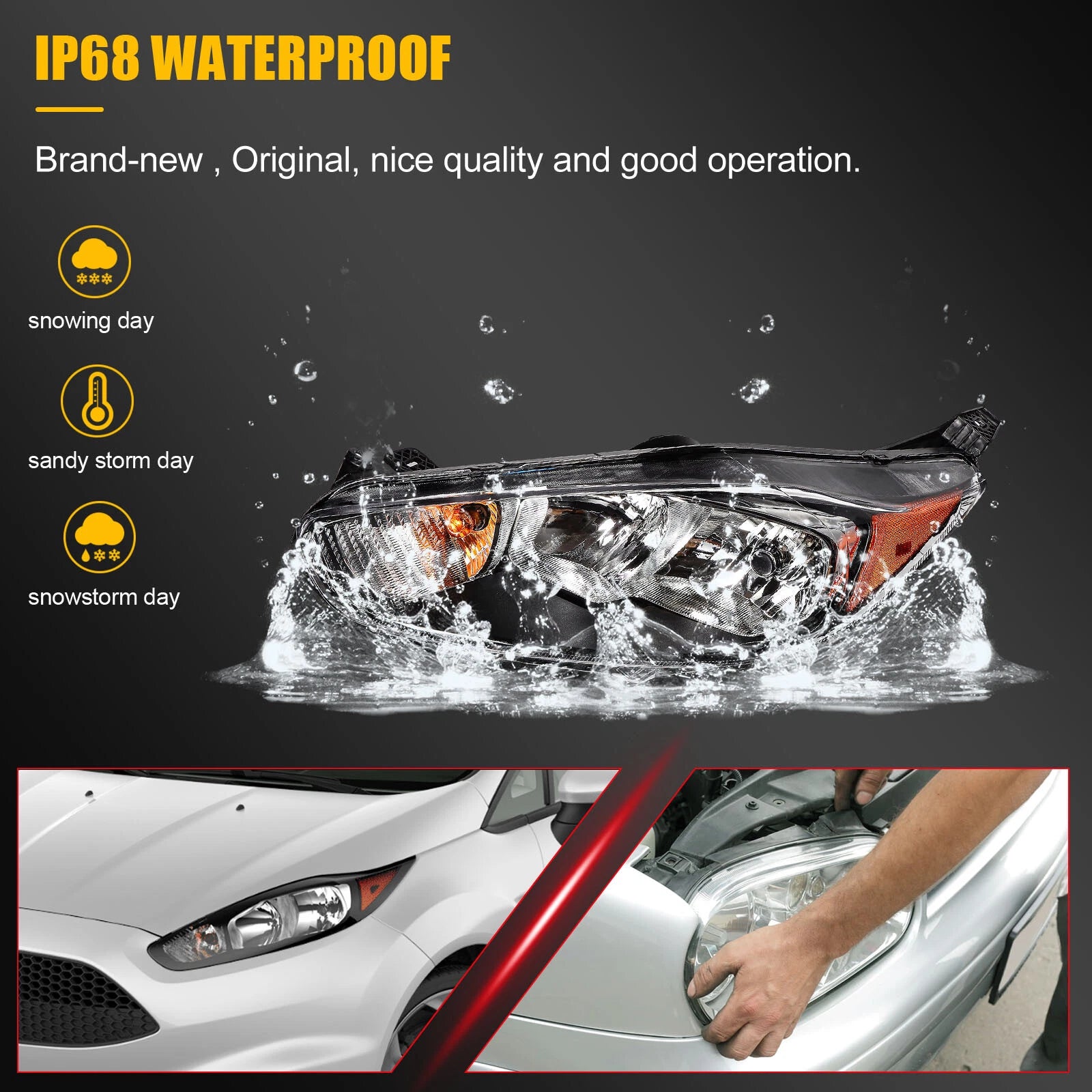 Headlights for Ford Fiesta (2014–2018) Black Housing Pair