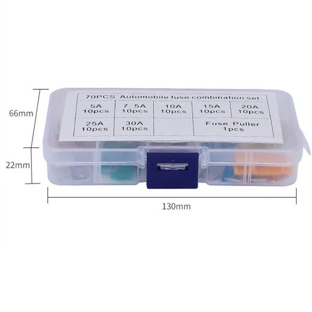 70Pcs Automotive Fuse Assortment Kit 5-30 Amp for Universal Use