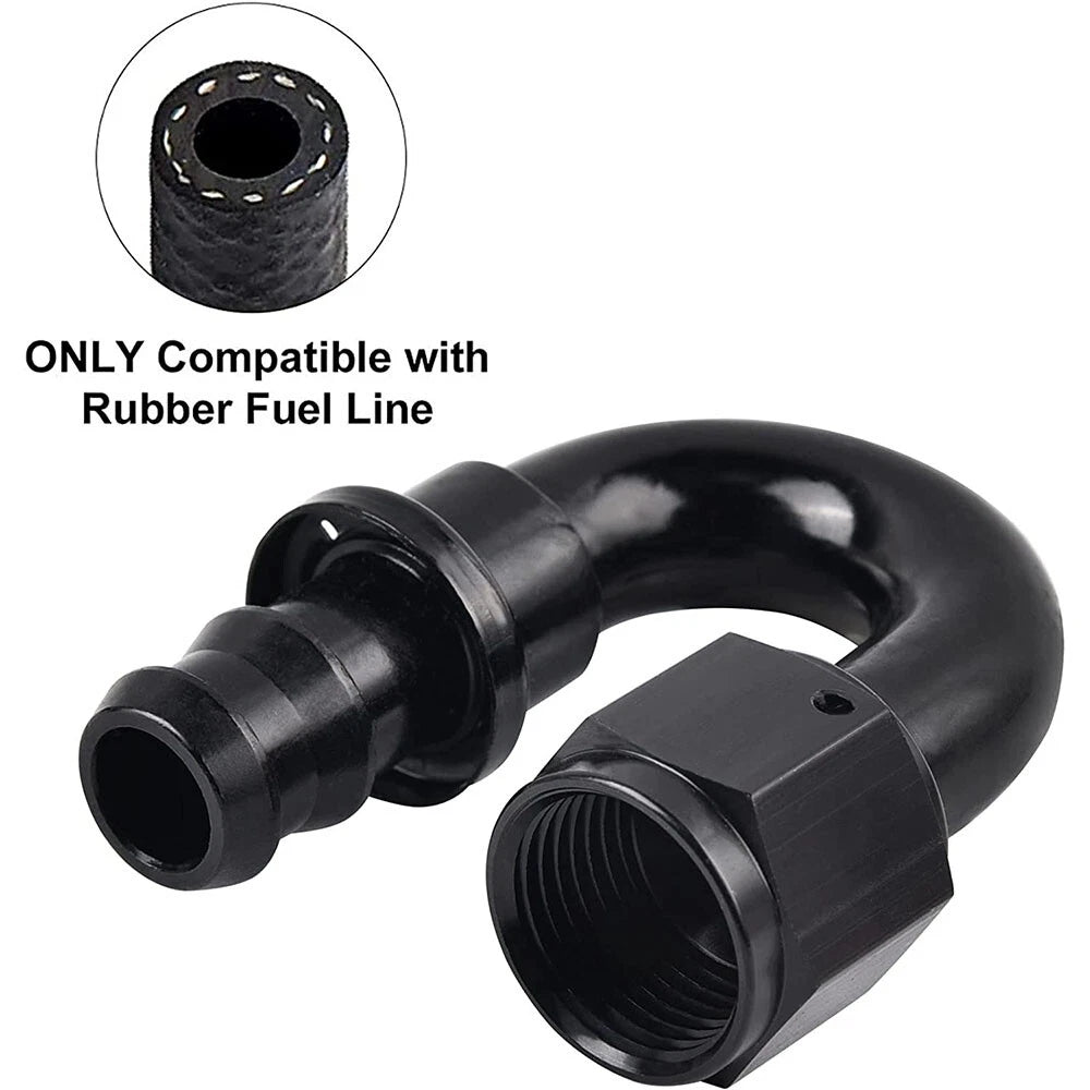 8AN Push Lock Hose Fitting End 180° for 1/2" Rubber Fuel Line (---)
