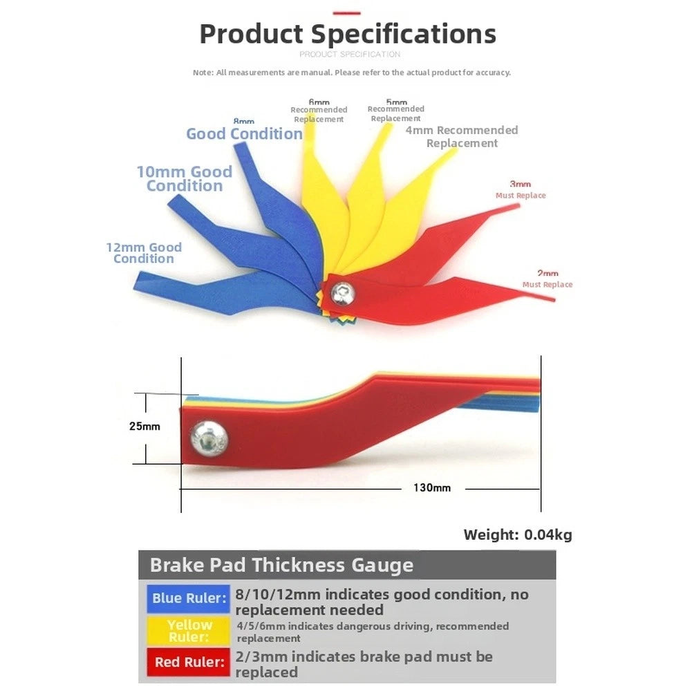 Brake Pad Thickness Gauge Tool with Wear Level Indicators for Cars