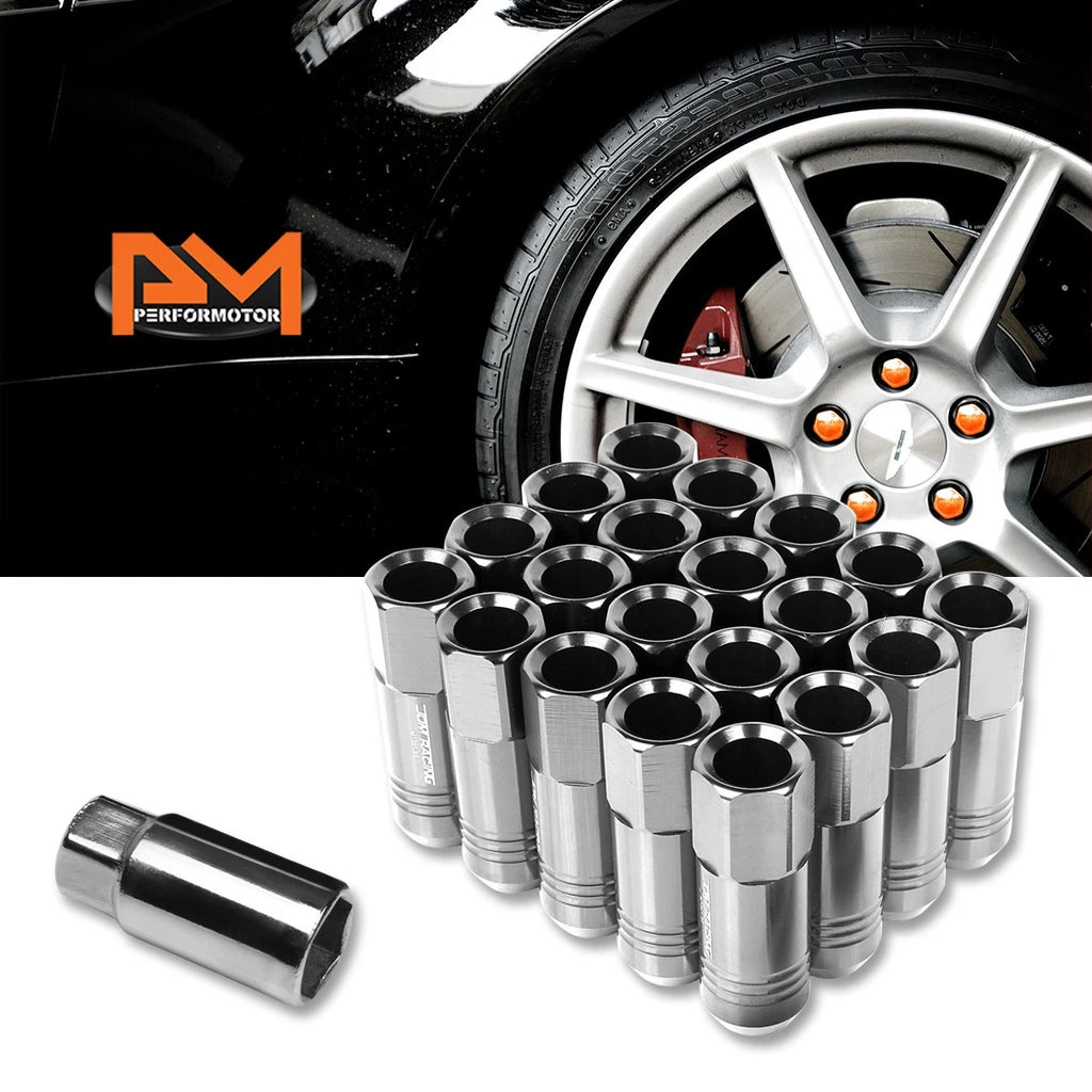 Set of 20 M12X1.25 Silver JDM Open End Conical Hex Wheel Lug Nuts + 20mm Extension