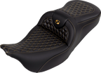 SADDLEMEN RoadSofa Seat for FLH/FLT (without Backrest) - Honeycomb, Gold Stitch
