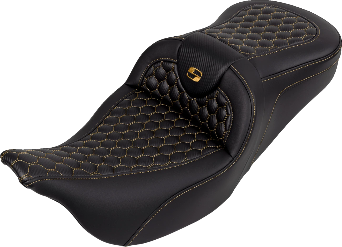 SADDLEMEN RoadSofa Seat for FLH/FLT (without Backrest) - Honeycomb, Gold Stitch