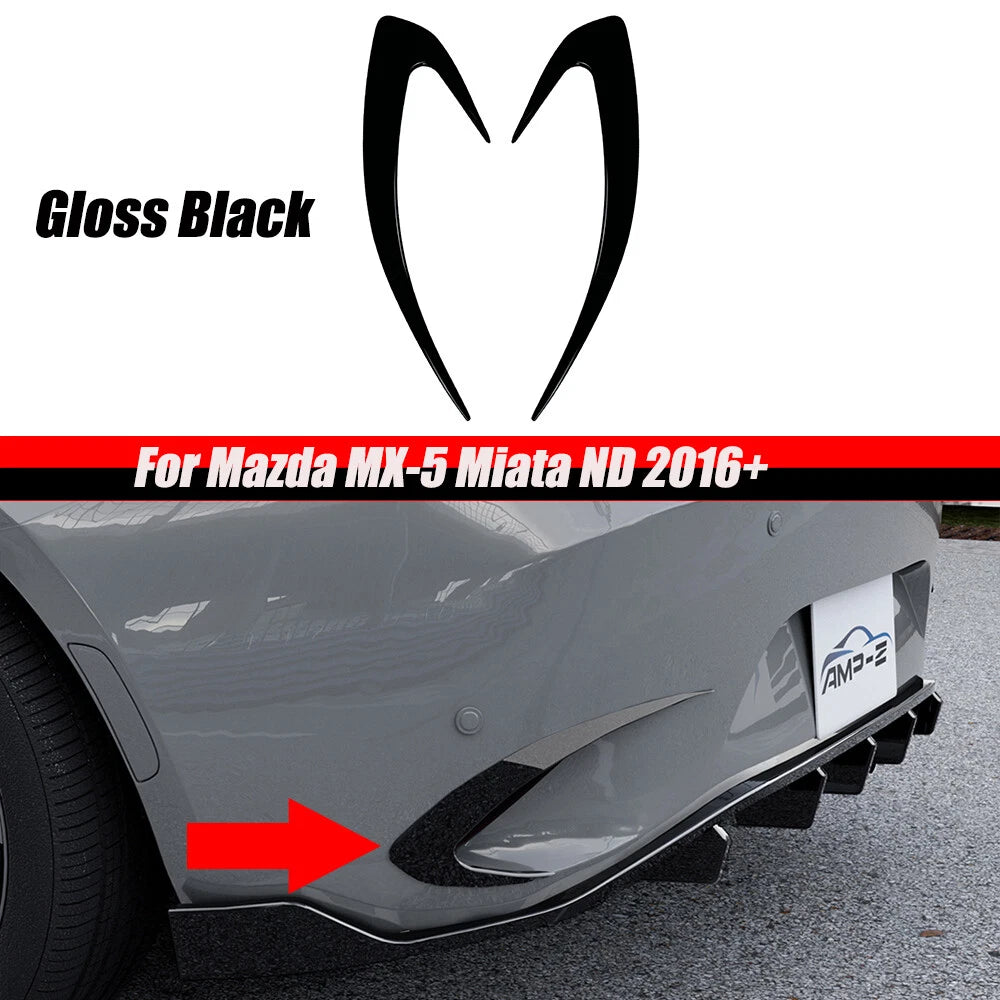 Gloss Black Rear Bumper Side Fin Canards Splitter for Mazda MX-5 Miata (2016–2023)