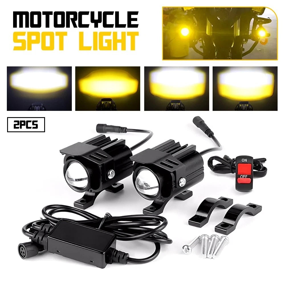2X Yellow White LED Spot Light Headlight for Motorcycle