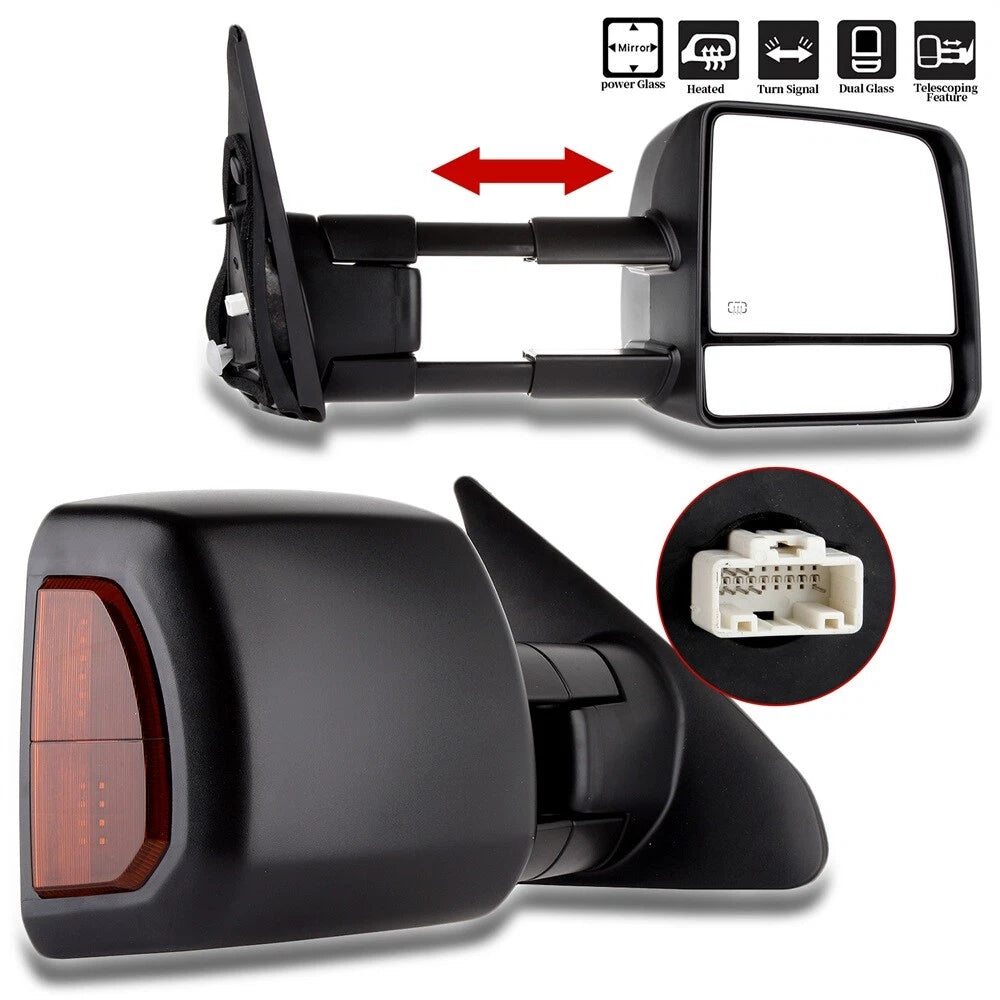 Set of 2 Power Heated LED Signal Towing Mirrors for Toyota Tundra Sequoia (2007–2017)