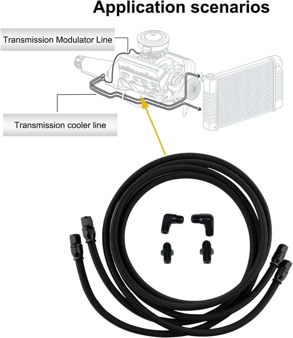 SS Braided Transmission Cool Hoses Lines Kit for Chevy Ford TH350 TH400 700R4