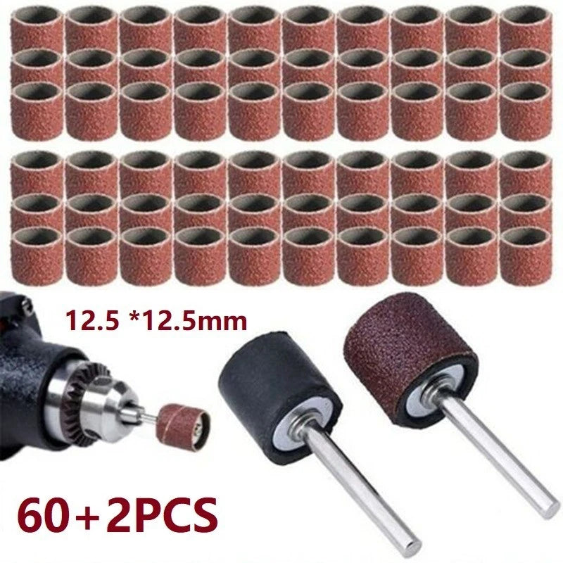 Set of 60 Sanding Belts 150-Grit 1/2in x 1/2in + 2 Rubber Mandrels