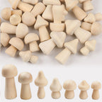 Set of 34 Unpainted Wooden Peg Dolls Mushroom Toy Figures 30-85mm