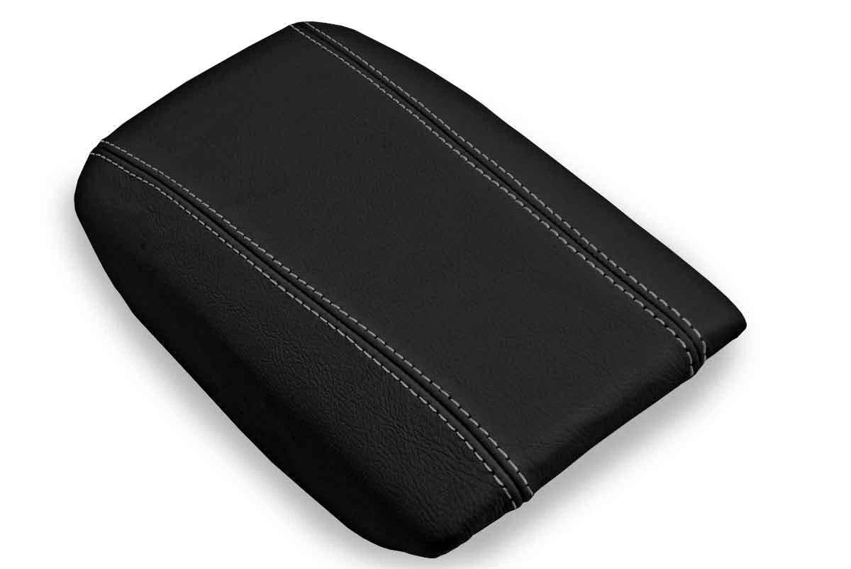 Leather Console Lid Armrest Cover for Volvo S80 (1999–2006) Black Gray Stitch