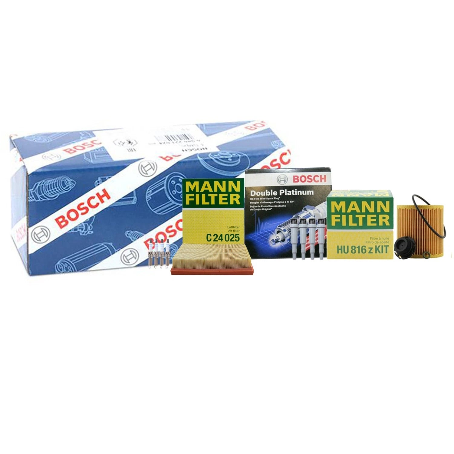 Set of 4 Mann Filters & 4 Bosch Double Platinum Spark Plugs for F22 F32 (2014–2020)