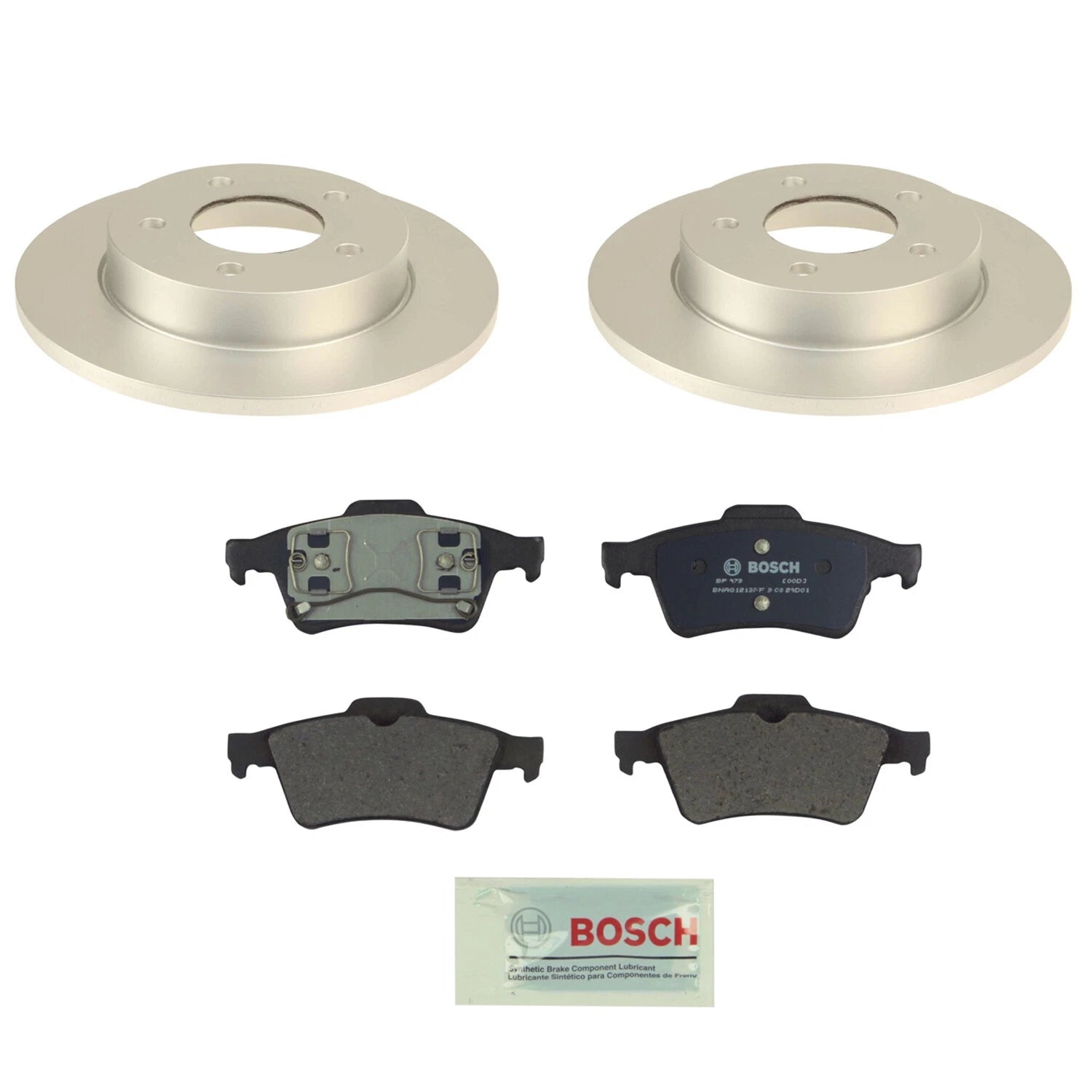 Set of 2 Bosch Rear Solid Rotors & Semi-Met Disc Brake Pads for Mazda 3