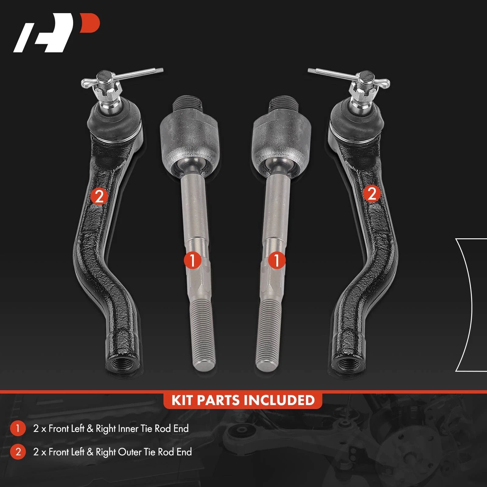 Set of 4 Front Inner & Outer Tie Rod Ends for Honda Accord (2013–2017)